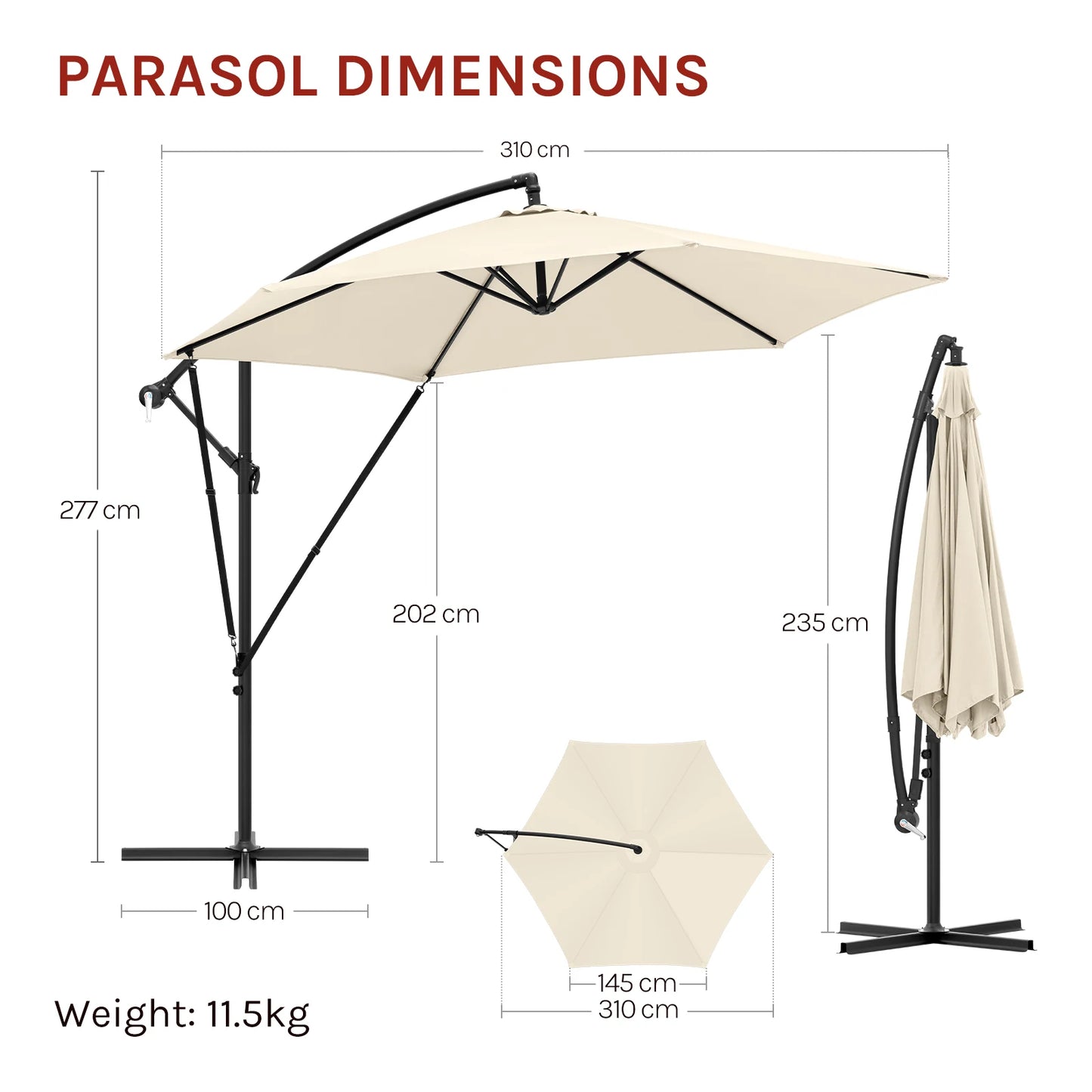 Kantelbare parasol met zwengel voor de tuin