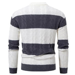 New Patchwork Mock Neck Knitting Sweater Men Fashion Striped Casual Knitted Pullovers Mens Autumn Winter Comfortable Knitwear