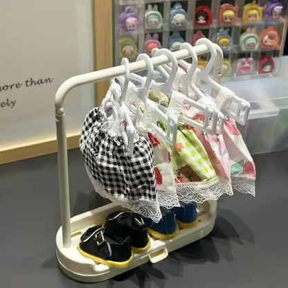 20cm Bjd Doll Clothes Storage Rack Shoe Display Rack Doll Mini Labubu Clothes Hanger Storage Box Clothes Support Rack Kids Gift