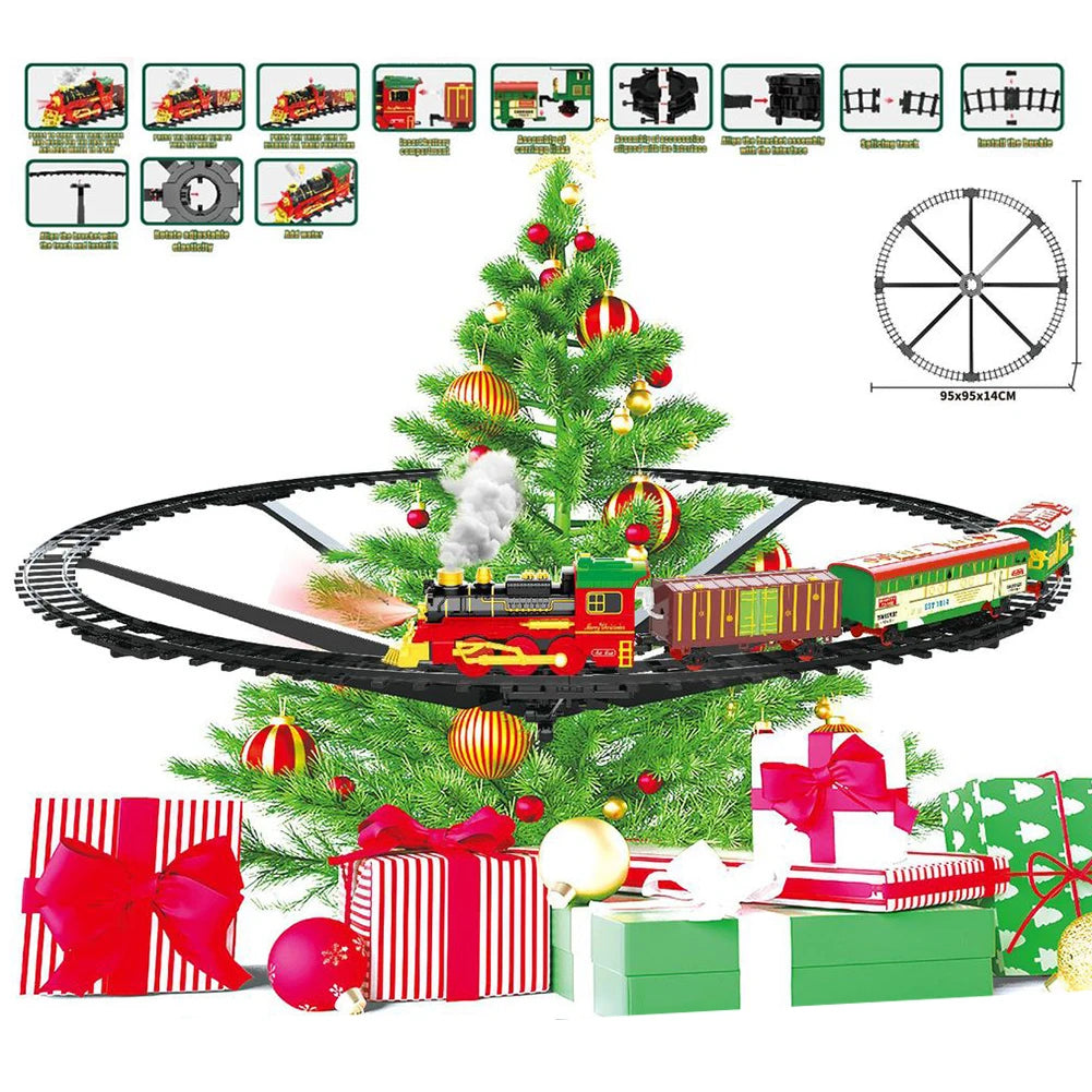 Christmas Train Christmas Tree Decoration Accessories Track Small Train with Music Santa Claus Train Set Children's Gift