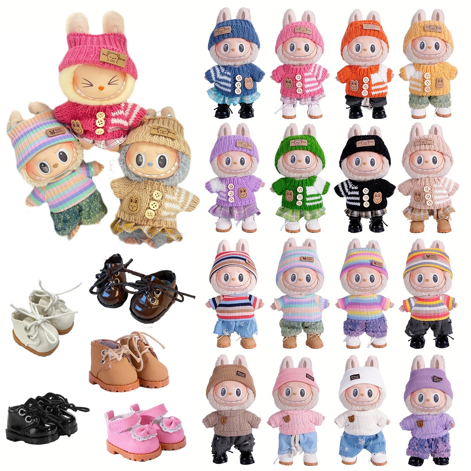 6.7inch labubu Clothing Accessories Set Hat + Clothes + (pants or skirt) Doll Clothes Suitable for Fashion Plush Dolls shoes
