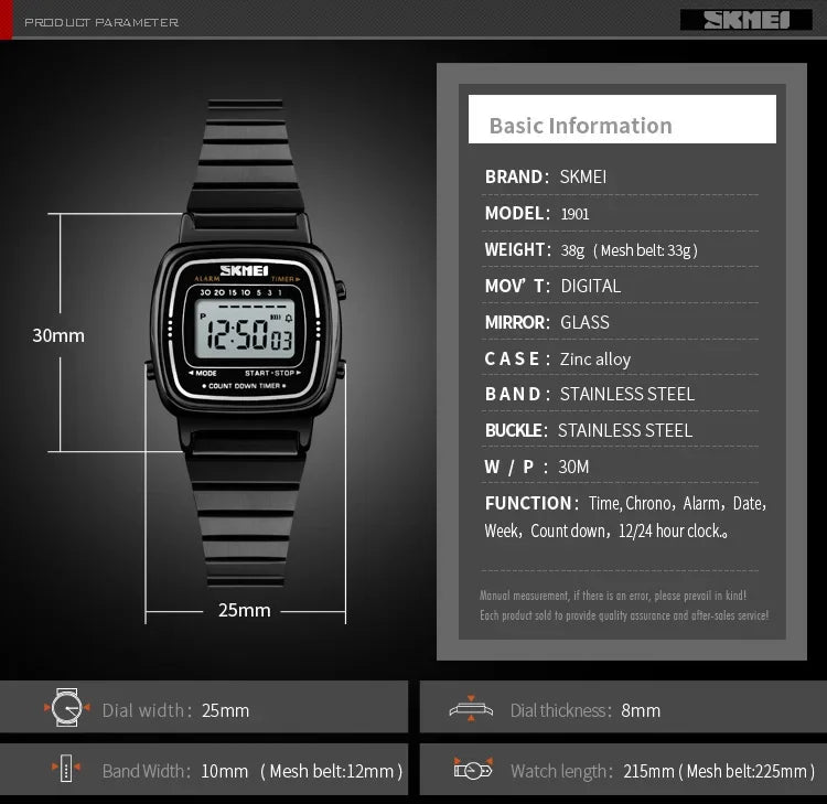 SKMEI 1901 Luxury Small Dial Digital Women Watch Ladies Calendar Waterproof Lady Sports Wristwatches Girl Clock 1252 Reloj Mujer