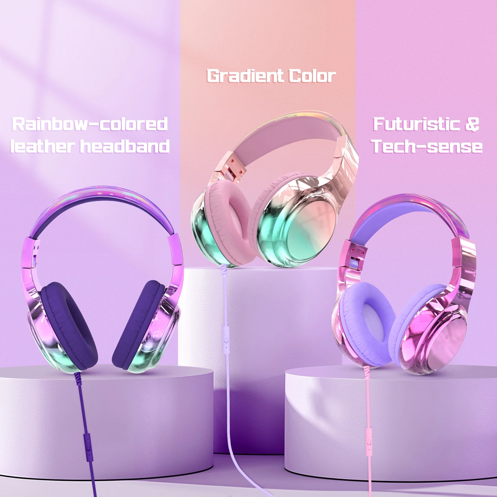 Wired Kids Headphones for School 85/94dB Volume limited Over Ear Headphones for Kids Girls Foldable Gaming Headset with Mic