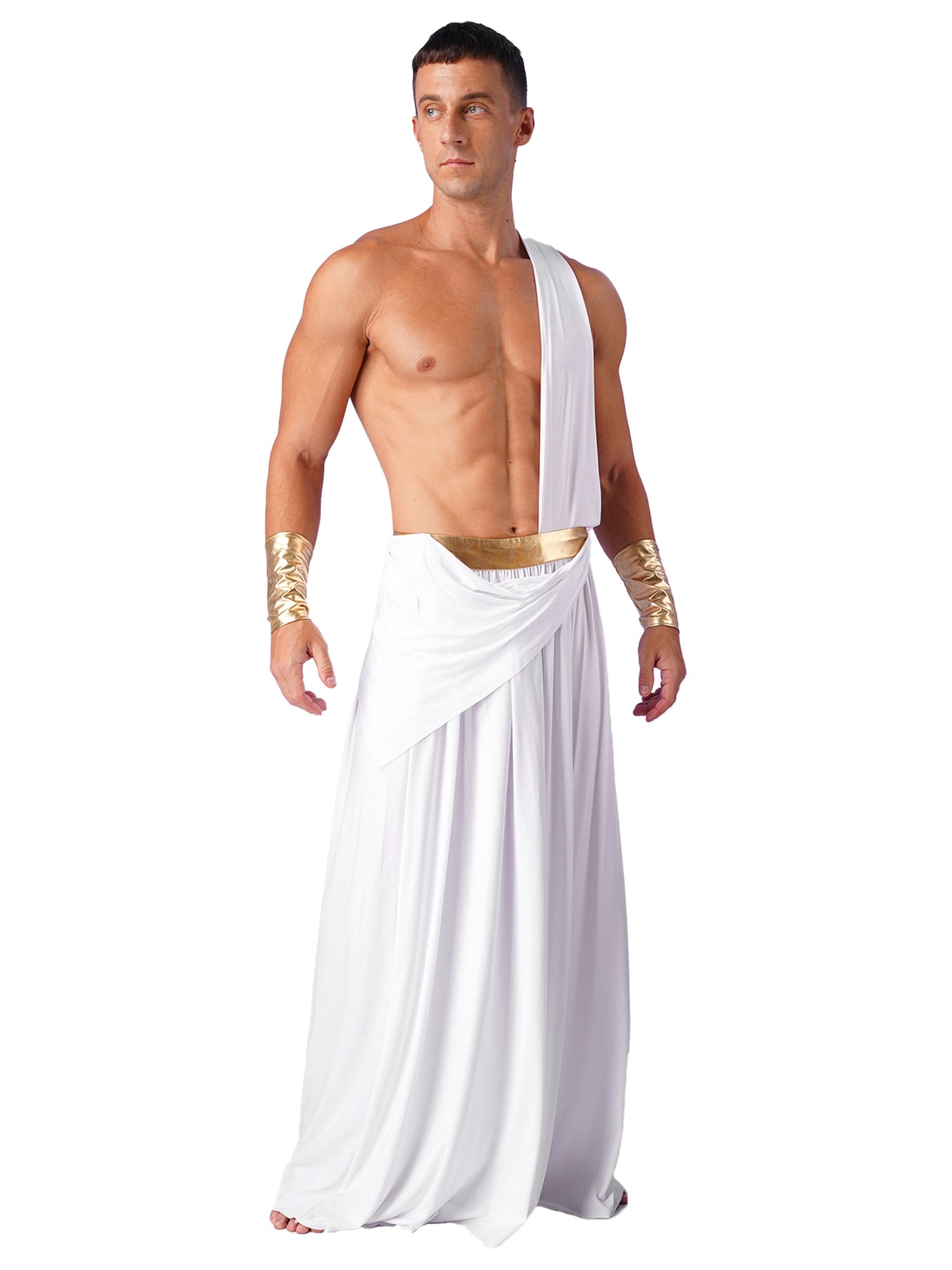 Mens Ancient Greek God Toga Gladiator Costumes Roman Emperor One Shoulder Sleeveless Robe Halloween Medieval Warrior Outfits