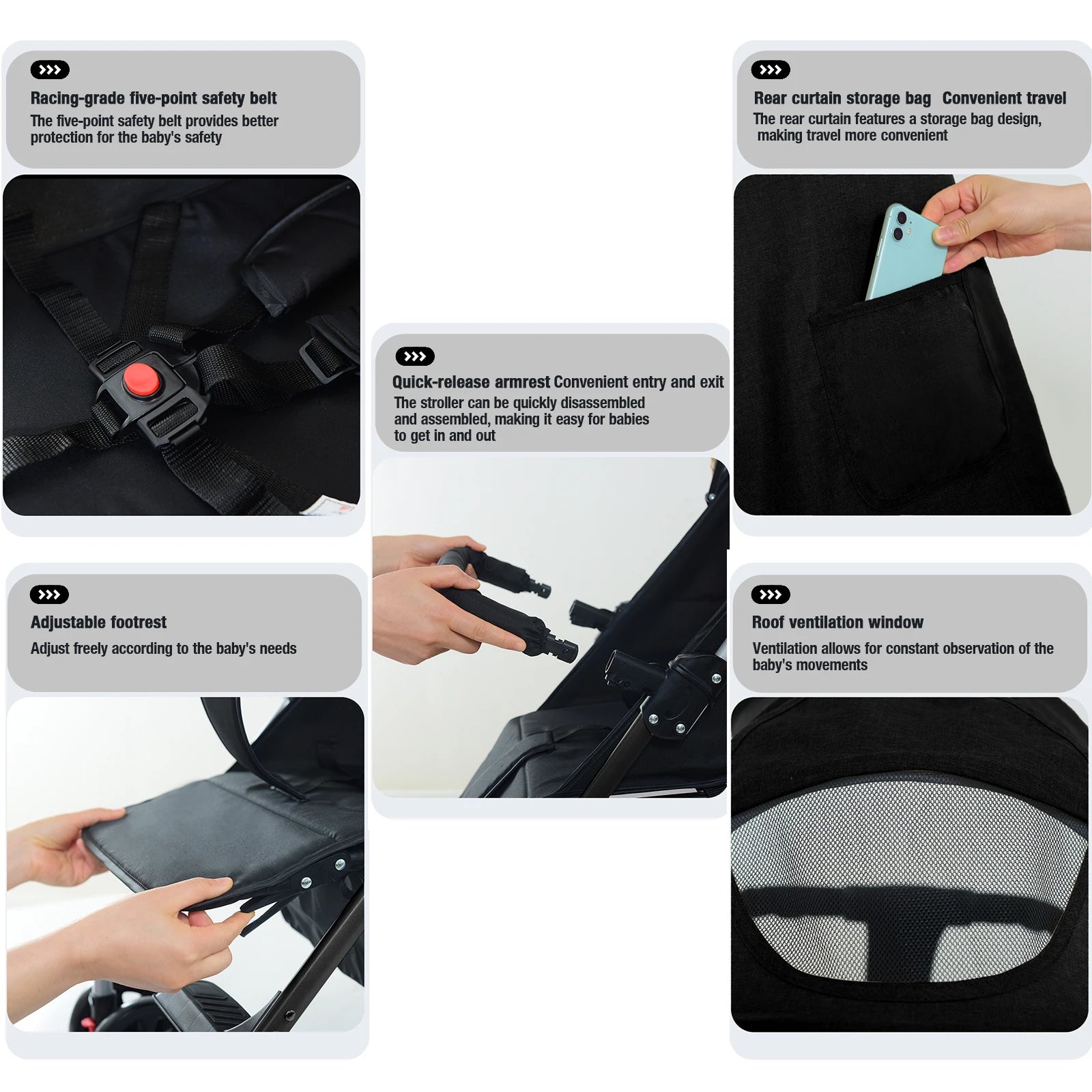 3 in 1 Baby Stroller Prams Lightweight Stroller Compact Foldable Stroller Newborn Stroller Travel System Pushchair Baby Buggy