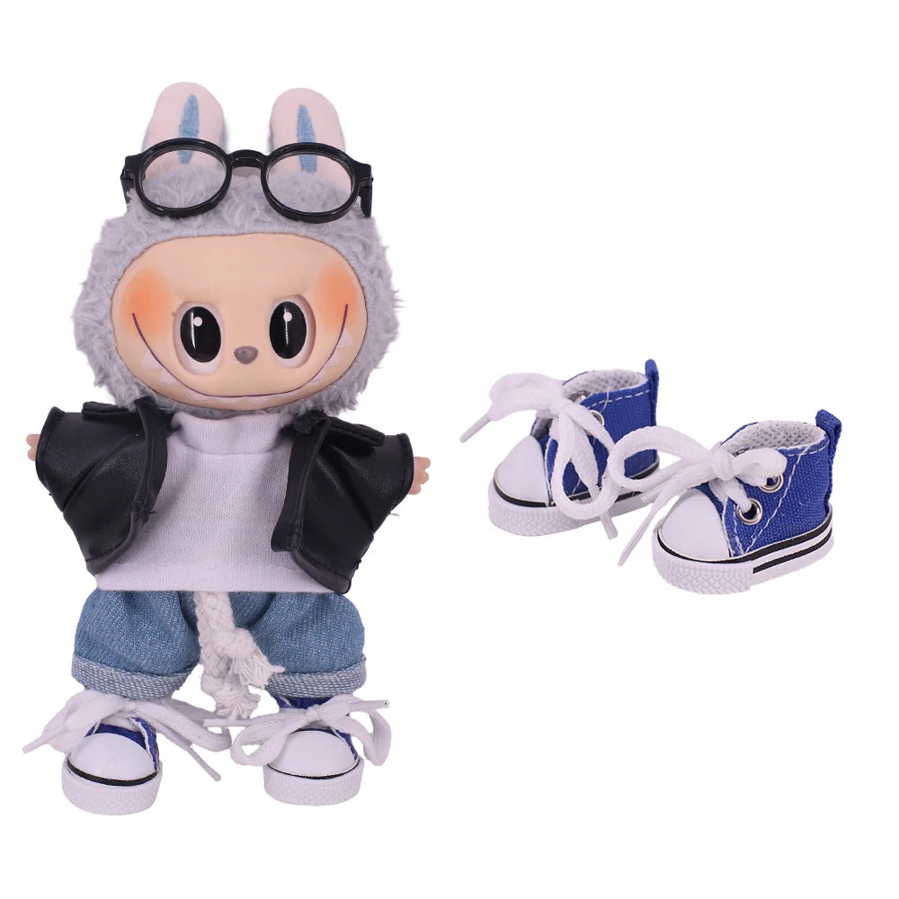 3.8cm Doll Canvas Leather Shoes For labubu 17cm Doll Clothes Accessories Girl's Toys Gift