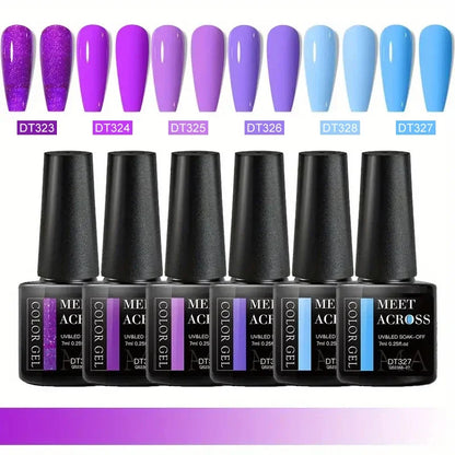 MEET ACROSS 6Pcs Gel Nail Polish Set Pink Red Green Macaron Color Manicure Kit For Nails UV Gel Nail Art Varnish Nail Supplies