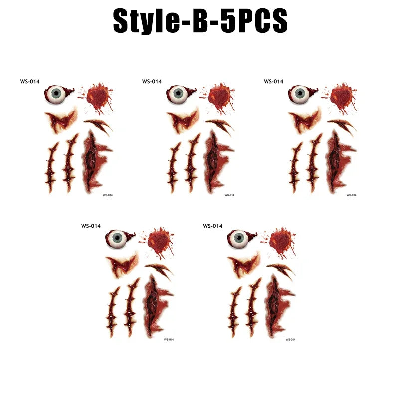 Horror Realistic Fake Bloody Wound Stitch Scar Scab Waterproof Temporary Tattoo Sticker Halloween Masquerade Prank Makeup Props