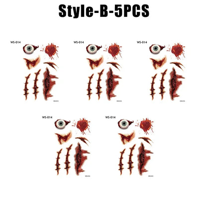 Horror Realistic Fake Bloody Wound Stitch Scar Scab Waterproof Temporary Tattoo Sticker Halloween Masquerade Prank Makeup Props