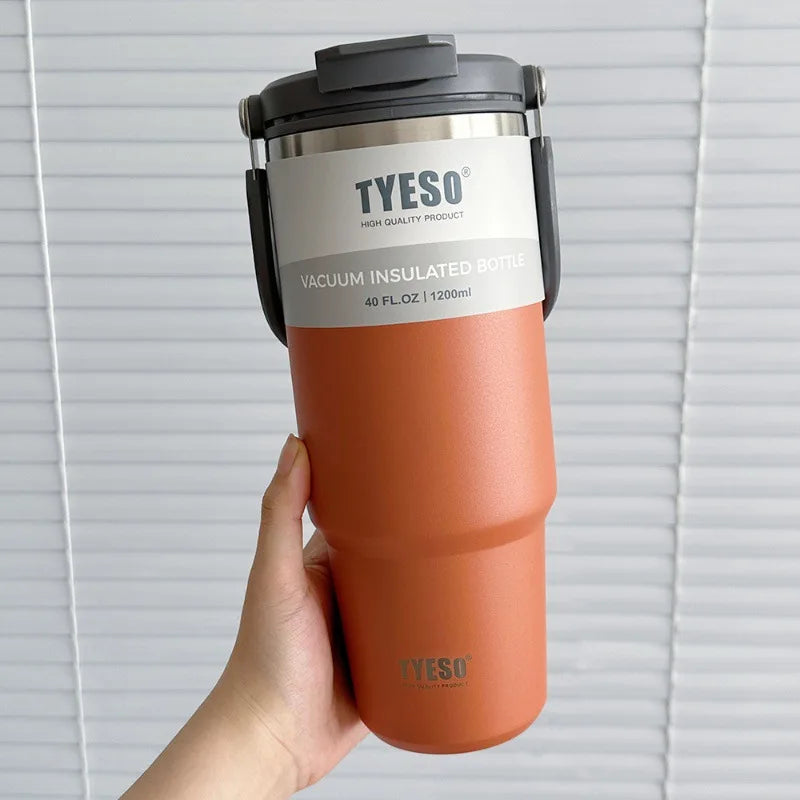 Tyeso 600/750/900ML Car Coffee Cup Thermo Bottle with Straw Portable Sport Insulated Vacuum Flask Travel Thermal Water Bottle