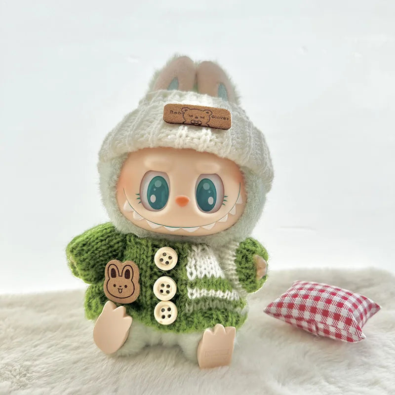 For 15-17 cm V1v2 Labubu Clothes Outfit Labubu Sitting Party Bear Label Scarf Hat Bag Dolls Accessories Cute Decoration Sweater