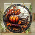 2D Halloween pumpkin circular acrylic sign, suitable for windows, porches, classrooms, courtyards, Halloween decorations, gifts