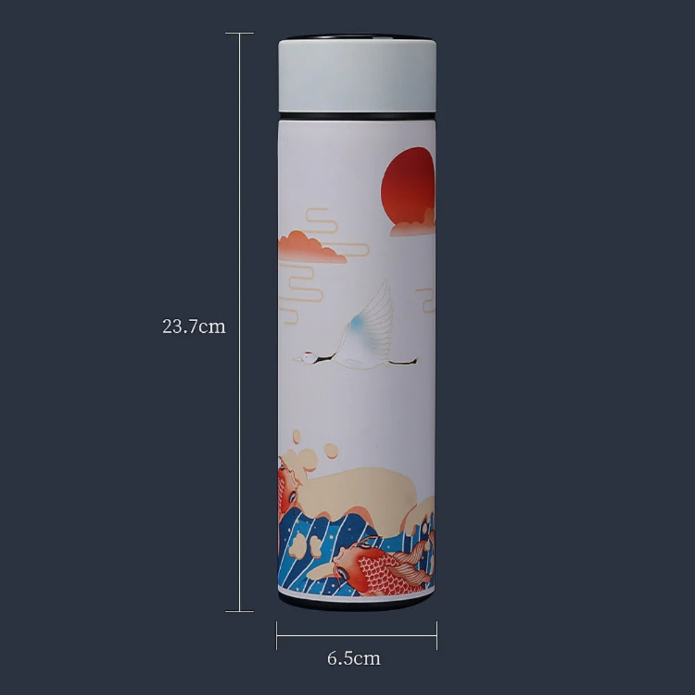 Portable Thermos Bottle Coffee Tea Mug Chinese Style Smart Temperature Display Vacuum Flask Water Bottle With Filter Thermos Cup
