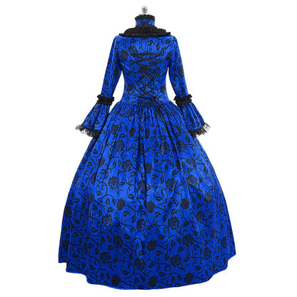 Women Vintage Exquisite Dress Gothic Retro Floral Print Ball Gowns Dress Medieval Renaissance Court Dress Halloween Costume
