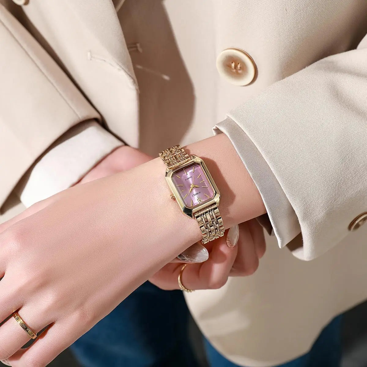 Fashionable Classic Five Bead Bracelet Watch Square Women's Fashion Watch Goddess Essential