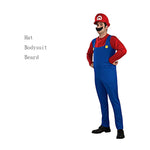 Disguised men's Luigi luxury adult costume super brother costume role-playing fancy dress set Halloween women's hat and beard
