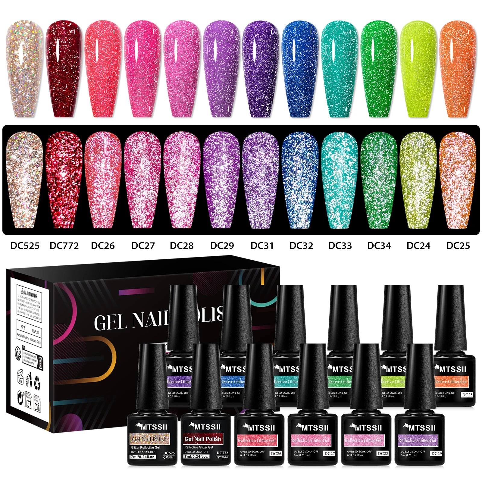 12pcs Glitter Gel Nail Polish Set Sparkling Glitter Semi Permanent Soak Off UV Gel Varnish Nail Manicure With Box Nail Supplies