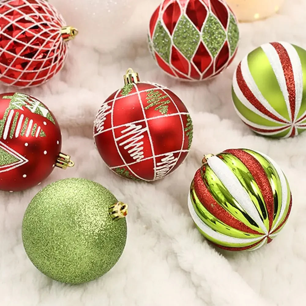 16 Pcs 8cm Painted Christmas Balls Set Cartoon Red Black Gold Electroplated Christmas Hanging Balls DIY Plastic