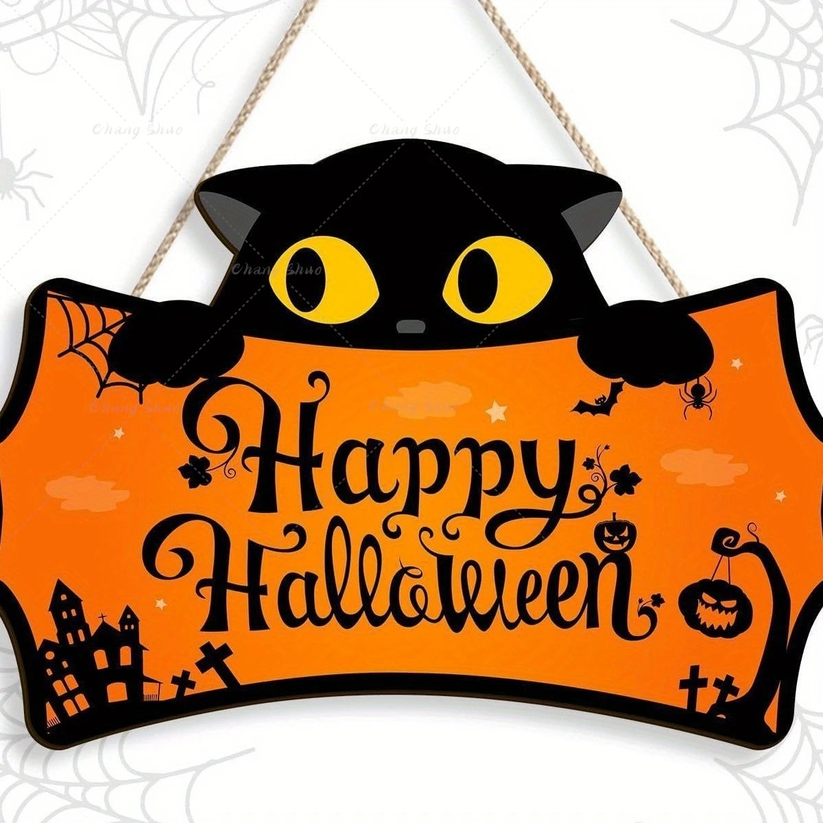 Halloween Decorations Peeping Black Cat Wooden Holiday With Rope Hanging Sign Holiday Dress Up Porch Hanging Ornaments