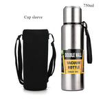 500/700/1000/1500ml Stainless Steel Thermos Flask Metal Drinkware Portable Vacuum Insulated Coffee Bottle with Rope and Cup
