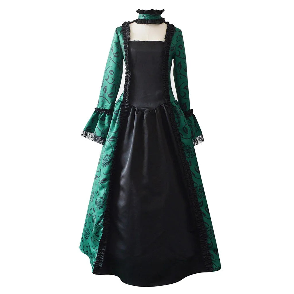 Women Vintage Exquisite Dress Gothic Retro Floral Print Ball Gowns Dress Medieval Renaissance Court Dress Halloween Costume
