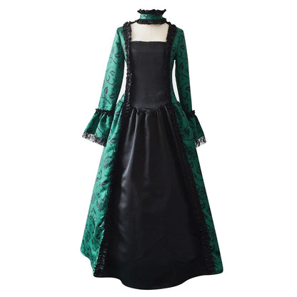 Women Vintage Exquisite Dress Gothic Retro Floral Print Ball Gowns Dress Medieval Renaissance Court Dress Halloween Costume