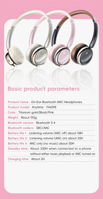 FiiO ANYTIME Bluetooth 5.4 Wireless Headphone Noise Cancelling Bluetooth Earphones Hi-Res Wireless Over-Ear Headphones with mic