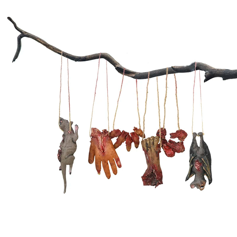 Halloween Horror Hanging Pendant Fake Dead Mouse Bat Broken Hand Feet Halloween Party Home Haunted House Scary Decoration Props