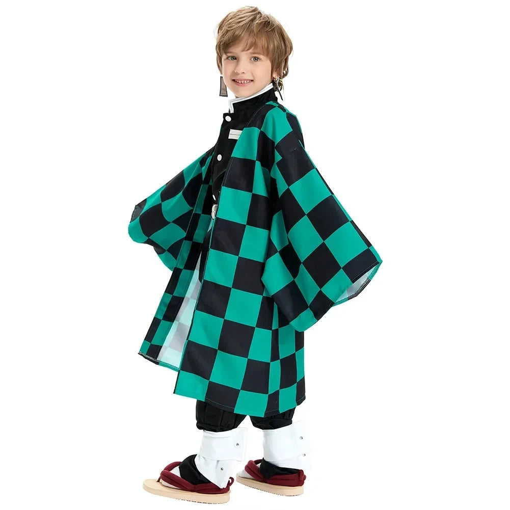 Anime Demon Slayer Kamado Tanjirou Cosplay Costume Kimetsu No Yaiba Cartoon Costume Sutis Wigs Halloween For Kids Adult CosParty