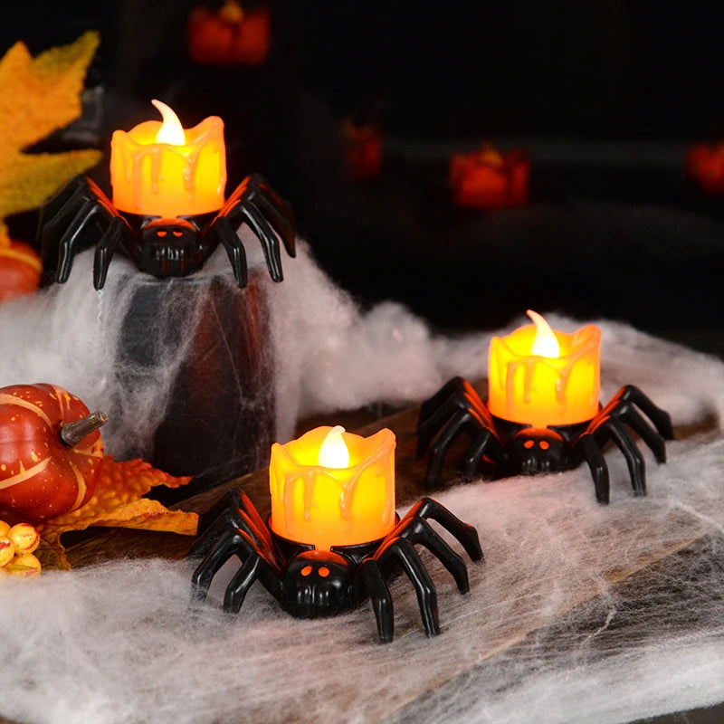 1PCS Halloween Decorations LED Candle Light Plastic Spider Pumpkin Lamp for Home Bar Haunted House Halloween Party Decor