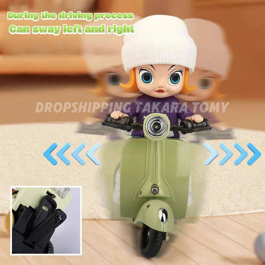 Mini Electric Motorcycle Children's Toy for Labubu Retro Dazzling Spin Toy Motor for Doll Cotton Doll Pet Toys  Birthday Gift