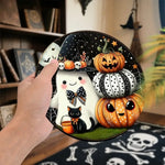 2D Halloween Circular Wooden Sign, Cute Ghost, Bat, Pumpkin Design, Suitable for Home, Room, Garden, Party Decoration, Gifts