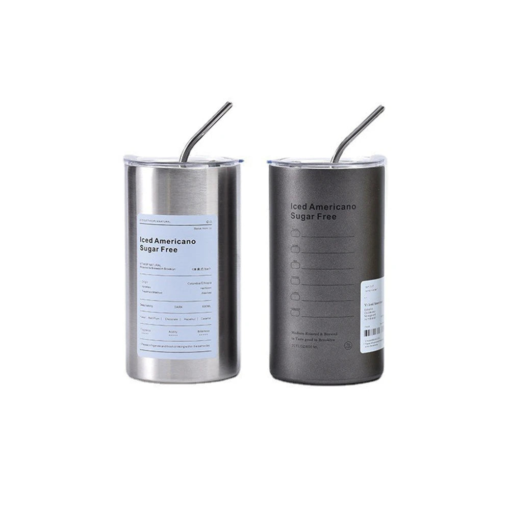 600ml Thermos Portable Stainless Steel Coffee Cup Thermos Bottle with Straw Insulation Drinkware Does Not Contain BPA