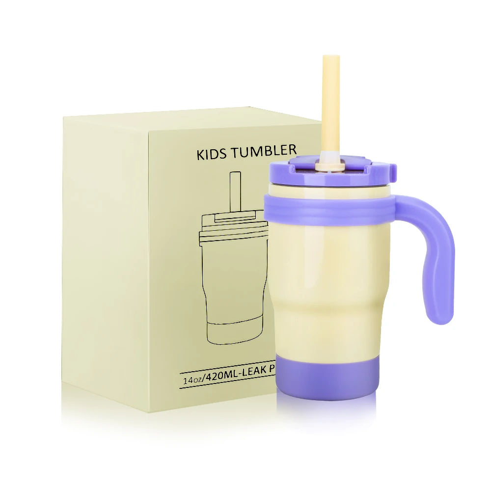 420ML Kids Thermos Bottle Leak Proof Tumbler With Handle Stainless Steel Travel Straw Mug For Toddler Boys Girls Christmas Gifts