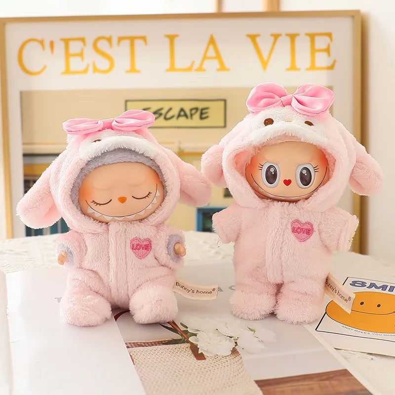 1pc 17cm Labubu Clothes Cute Mini Plush Doll'S Outfit Accessories Blue Shark Jumpsuit Snowman Suit For V1v2 Dolls Girl Kids Gift