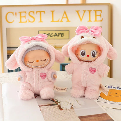 1pc 17cm Labubu Clothes Cute Mini Plush Doll'S Outfit Accessories Blue Shark Jumpsuit Snowman Suit For V1v2 Dolls Girl Kids Gift