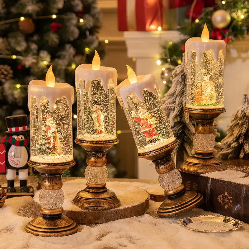 Christmas LED Candle Light Flameless Rotating Waterfall Sparkling Candle Light Crystal Electronic Candle Desktop Decoration Gift