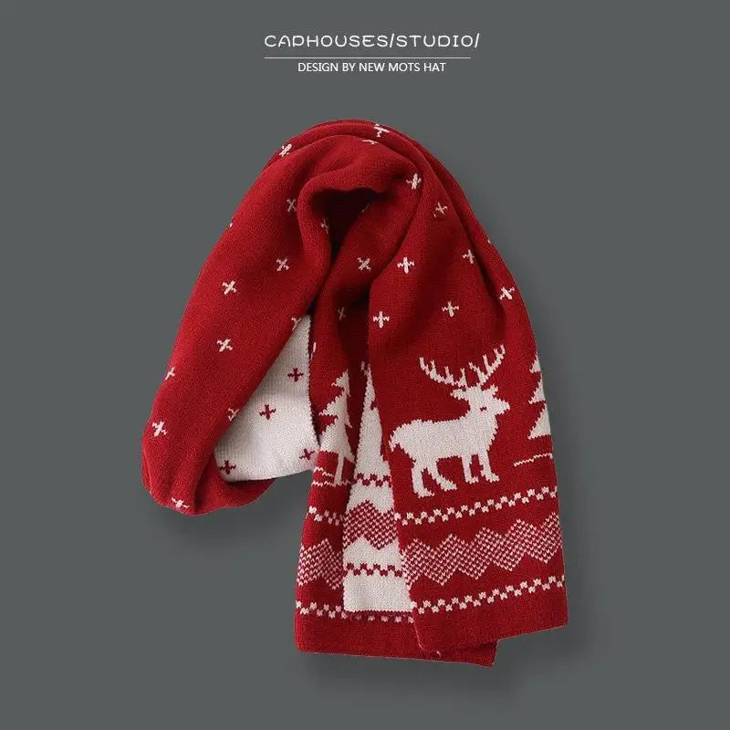 Christmas Atmosphere Santa Claus Knitted Red Scarf For Women New Style Warm Neck Protection Knitted Scarf Versatile Shawl