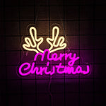 Merry Christmas Neon Sign for Wall Decor,Christmas Neon Sign with Xmas Tree and Santa Hat for  Living Room Home Party Decor