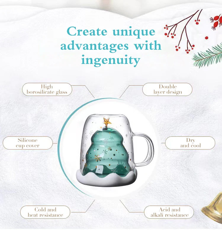 Christmas Tree Cup Transparent Double Heat Resistant Creative Couples Mug Snowflake Drinking Glass Children's Gift Coffee Cups