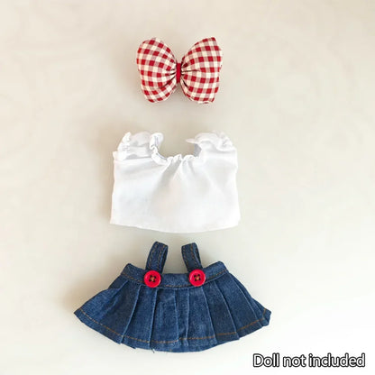 For Korea Kpop Exo Labubu Idol Dolls Jean Dress Big Bowknot Doll Clothes Kids Gift 15-17cm Cute Mini Clothes Doll Accessories