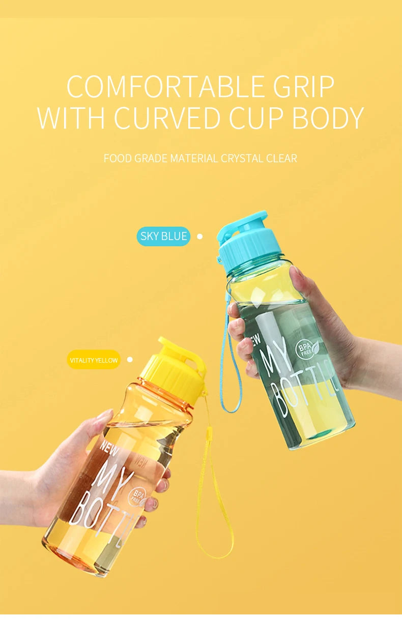 Transparent Water Bottle Portable Sport Cup for Drinking Kitchen Tools 650ML Water Bottle For School Gym Travel Girl Boy