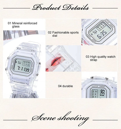 Sports Electronic Watch Men and Women Square Junior High School High School Students White LED Digital Watches