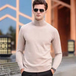 Men's 100% Pure Wool Pullover Sweater For Autumn Winter High Collar Knitted Long Sleeved Loose Solid Color Casual Simple Warmtop