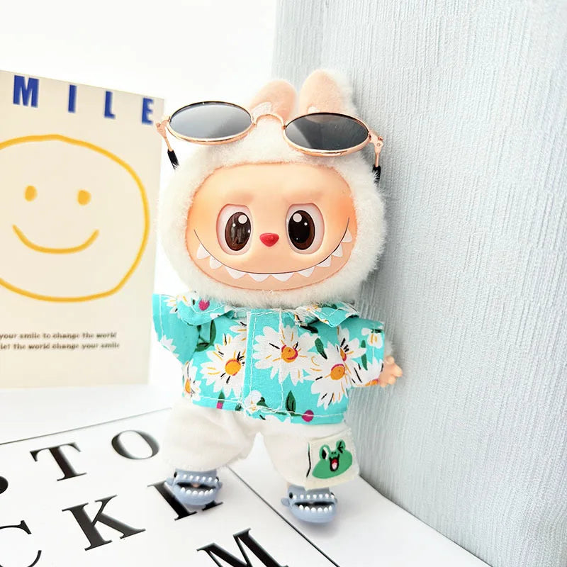 1 Set Hawaii Original Luxury Clothes for Labubu V1 V2 Cute Shark Duck Shoes Shirt Pants Glasses Beach Clothes Suit for Labubu