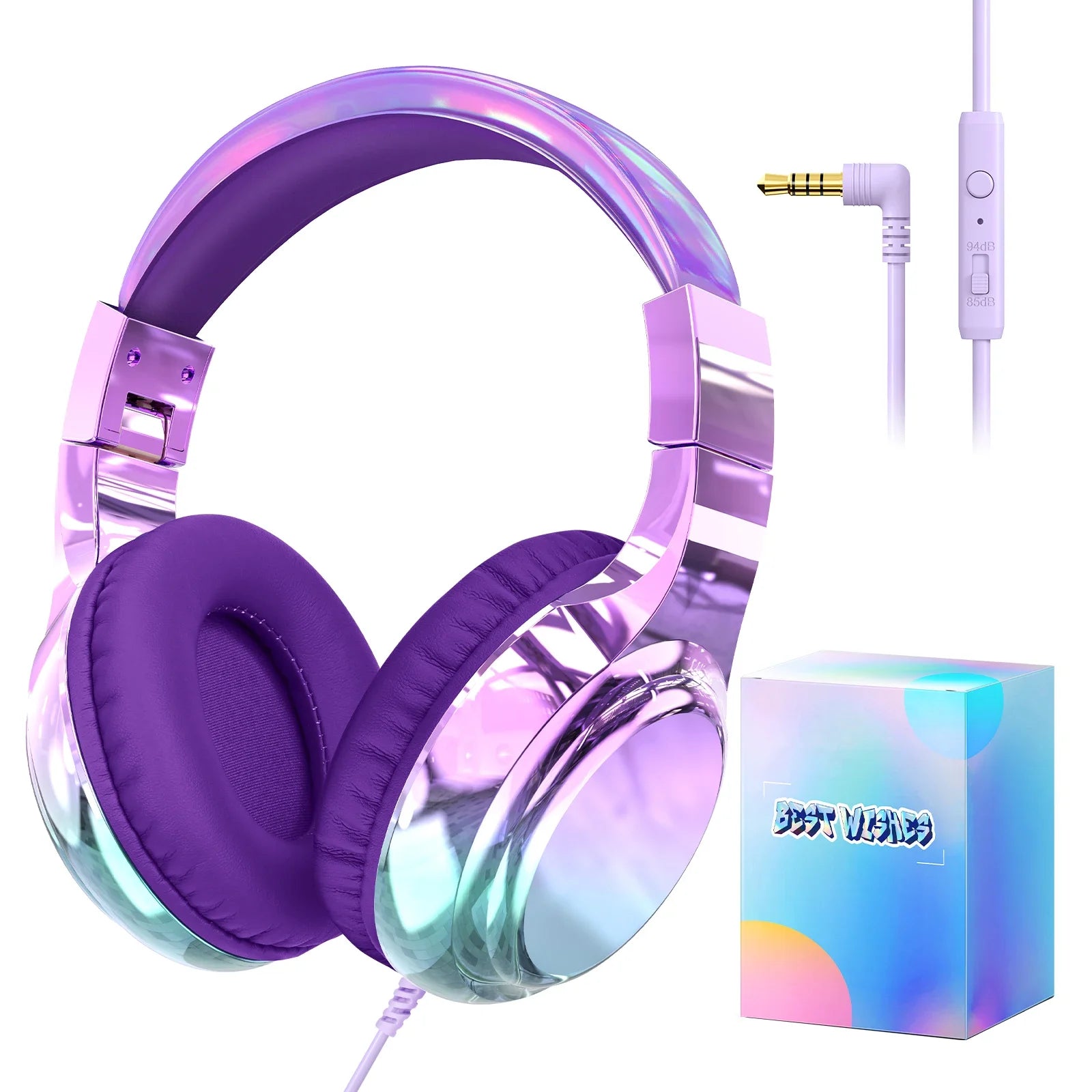 Wired Kids Headphones for School 85/94dB Volume limited Over Ear Headphones for Kids Girls Foldable Gaming Headset with Mic