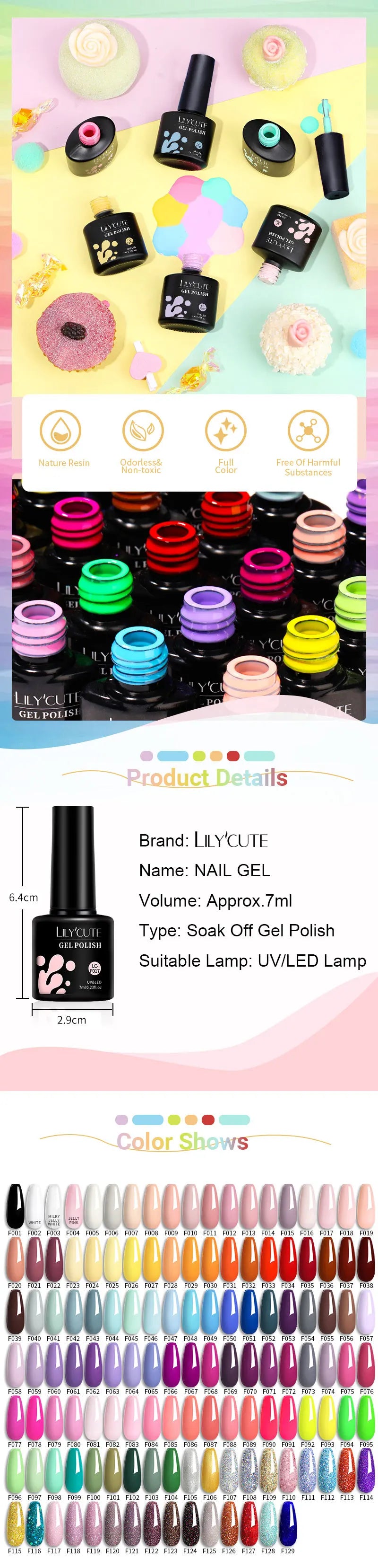LILYCUTE 6Pcs/Set 7ML Gel DIY Nail Polish Bright Pink Semi Permanent Soak Off UV LED Gel Varnish Nail Art Design Manicure Kit