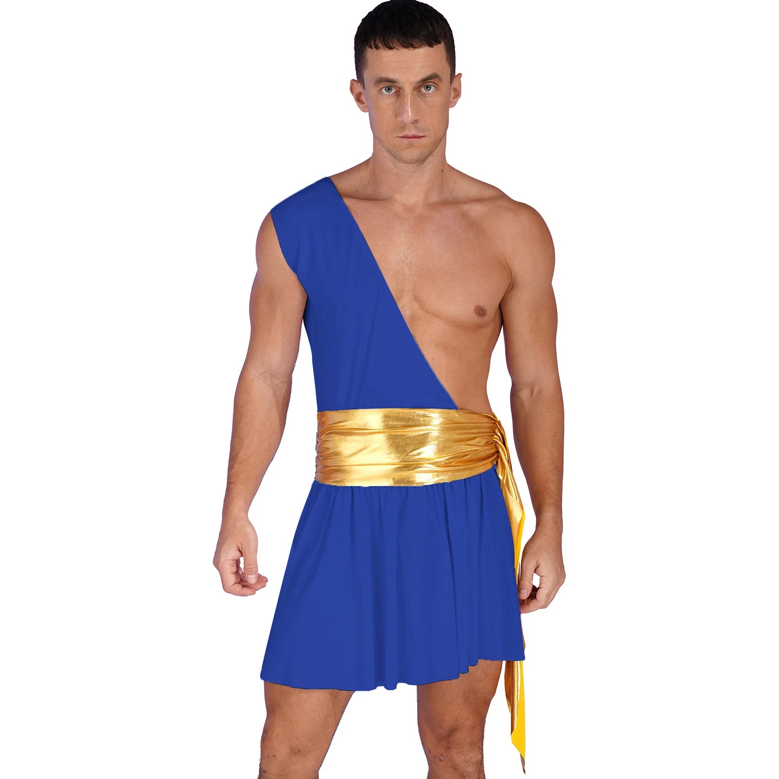 Mens Ancient Greek God Toga Gladiator Costumes Roman Emperor One Shoulder Sleeveless Robe Halloween Medieval Warrior Outfits