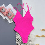 Solid Blue Backless Swimwear One Piece Sexy Swimsuit Women 2025 Back Cross String Bathers High Cut Bathing Suit Swmming Wear