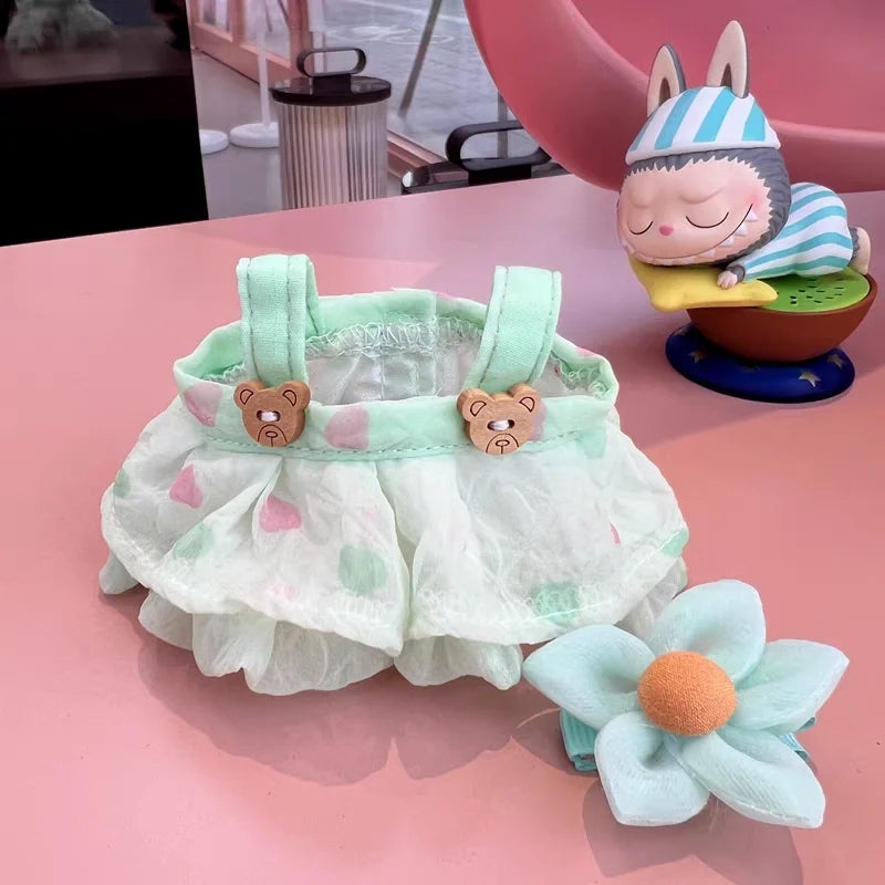 For 17cm Labubu Doll Outfit Wrinkled Skirt Flower Hairpin Set Fisherman Hat Labubu Clothes Ropa Labubu